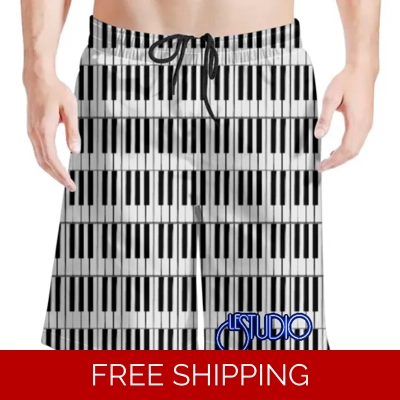 Le Studio Piano Keys Skull Beach Shorts